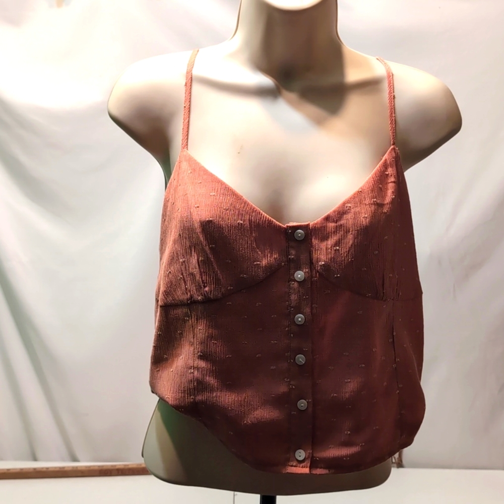 Miss Love crop top with spaghetti straps orange with white dots size large